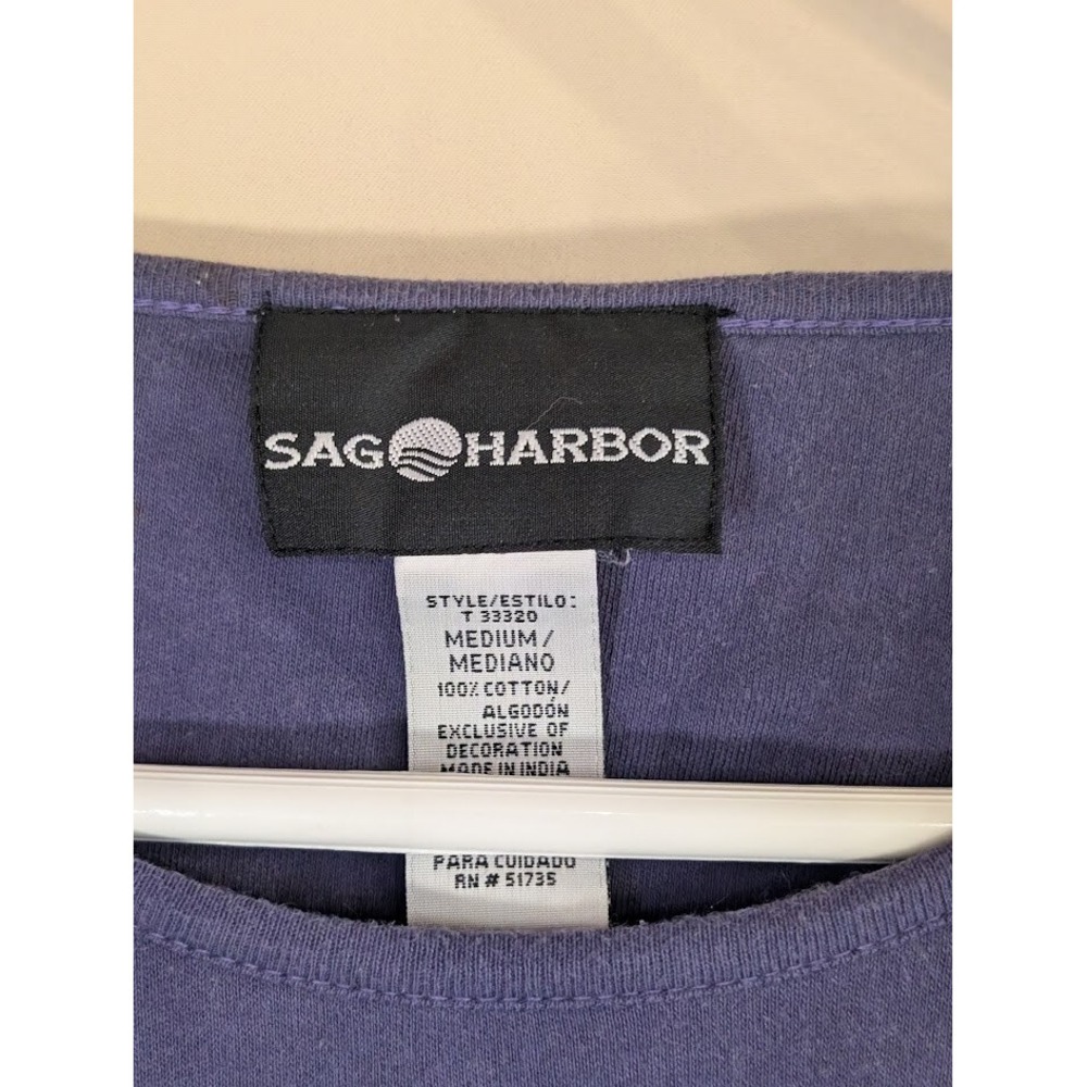 Sag Harbor Women's 3/4 Sleeve Blue Cotton Top Lace Hem Size M - Picture 3 of 3